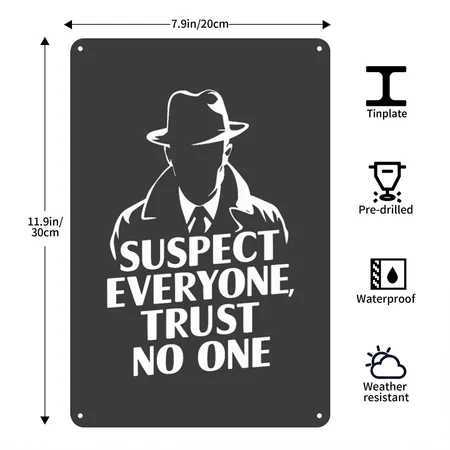 Suspect Everyone Trust No One Murder Mystery Charcoal Star Metal Poster Wall Art Decor Sign