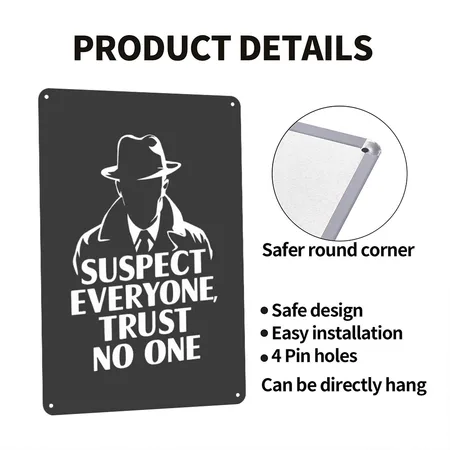 Suspect Everyone Trust No One Murder Mystery Charcoal Star Metal Poster Wall Art Decor Sign