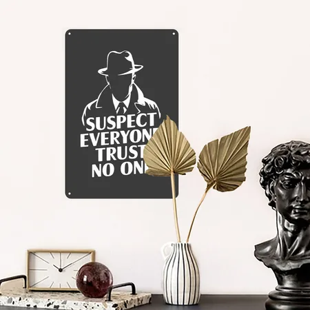Suspect Everyone Trust No One Murder Mystery Charcoal Star Metal Poster Wall Art Decor Sign