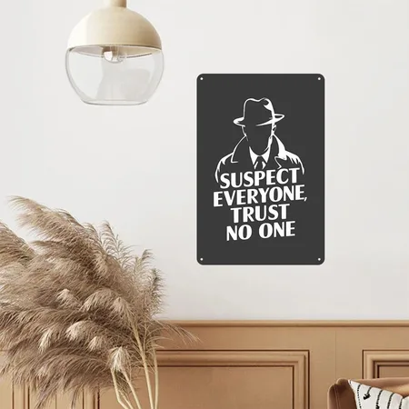 Suspect Everyone Trust No One Murder Mystery Charcoal Star Metal Poster Wall Art Decor Sign