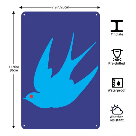 Swallow Bird Royal Blue Metal Poster Wall Art Decor Sign