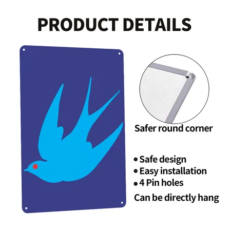 Swallow Bird Royal Blue Metal Poster Wall Art Decor Sign