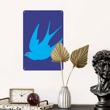 Swallow Bird Royal Blue Metal Poster Wall Art Decor Sign