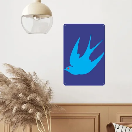 Swallow Bird Royal Blue Metal Poster Wall Art Decor Sign