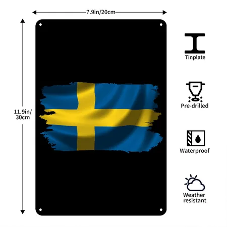 Sweden Proud Flag Black Metal Poster Wall Art Decor Sign