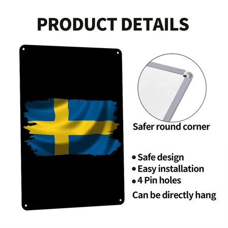 Sweden Proud Flag Black Metal Poster Wall Art Decor Sign