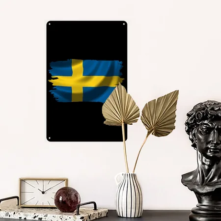 Sweden Proud Flag Black Metal Poster Wall Art Decor Sign