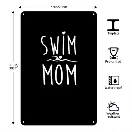 Swim Mom Funny Swimming For Mom Women Black Metal Poster Wall Art Decor Sign