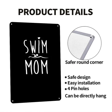 Swim Mom Funny Swimming For Mom Women Black Metal Poster Wall Art Decor Sign