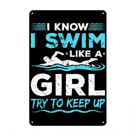 Swimmer Girls Swimming Swim Black Metal Poster Wall Art Decor Sign