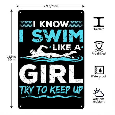 Swimmer Girls Swimming Swim Black Metal Poster Wall Art Decor Sign