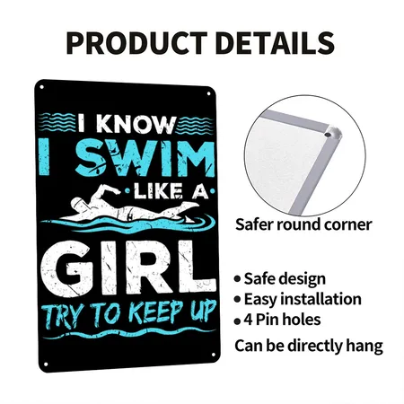 Swimmer Girls Swimming Swim Black Metal Poster Wall Art Decor Sign