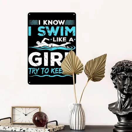 Swimmer Girls Swimming Swim Black Metal Poster Wall Art Decor Sign