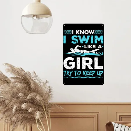 Swimmer Girls Swimming Swim Black Metal Poster Wall Art Decor Sign