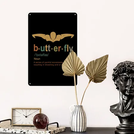 Swimming Butterfly Stroke Definition Black/white Metal Poster Wall Art Decor Sign