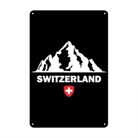 Switzerland Black Metal Poster Wall Art Decor Sign
