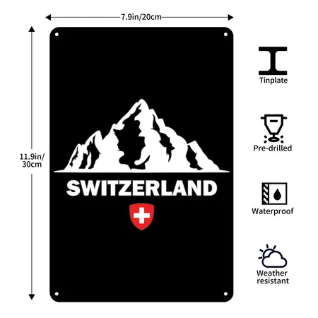 Switzerland Black Metal Poster Wall Art Decor Sign