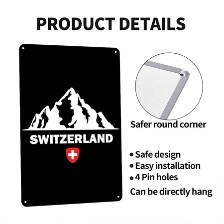 Switzerland Black Metal Poster Wall Art Decor Sign