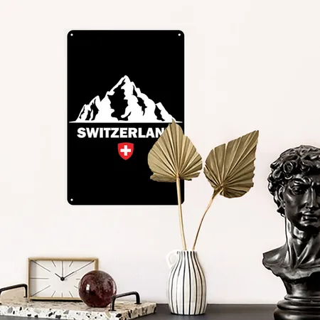 Switzerland Black Metal Poster Wall Art Decor Sign