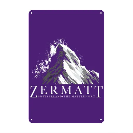 Switzerland Thes Matterhorn Zermatts Purple Metal Poster Wall Art Decor Sign