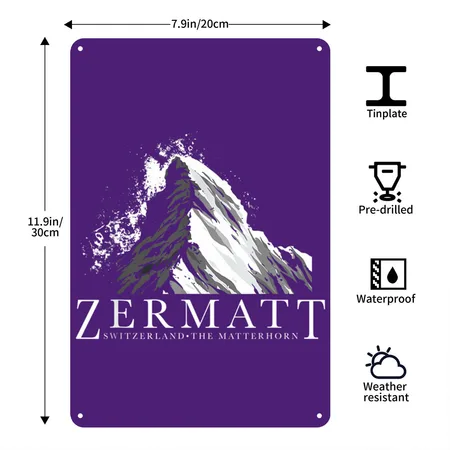 Switzerland Thes Matterhorn Zermatts Purple Metal Poster Wall Art Decor Sign
