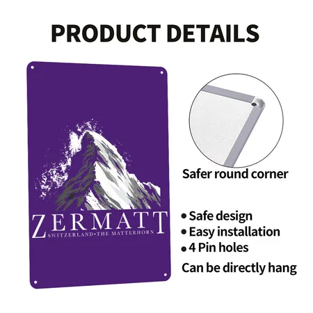 Switzerland Thes Matterhorn Zermatts Purple Metal Poster Wall Art Decor Sign