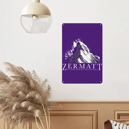 Switzerland Thes Matterhorn Zermatts Purple Metal Poster Wall Art Decor Sign