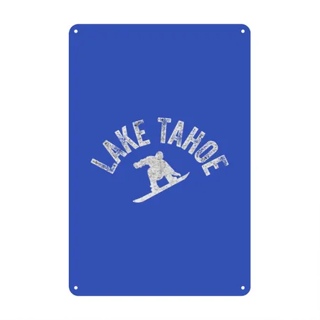 Tahoe Snowboard Lake Tahoe Cool Snowboarder Winter Royal Blue Metal Poster Wall Art Decor Sign