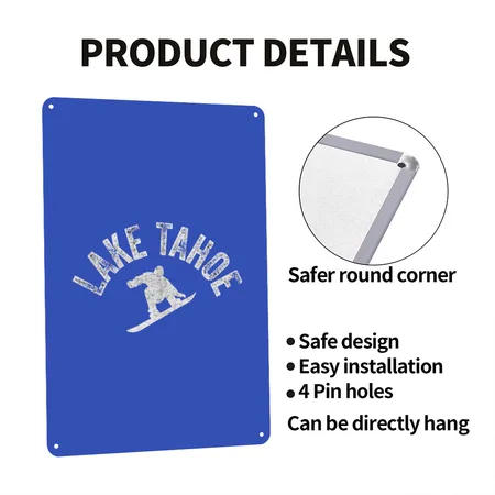Tahoe Snowboard Lake Tahoe Cool Snowboarder Winter Royal Blue Metal Poster Wall Art Decor Sign