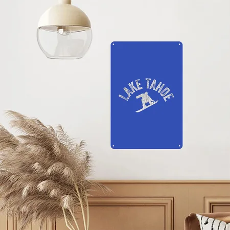 Tahoe Snowboard Lake Tahoe Cool Snowboarder Winter Royal Blue Metal Poster Wall Art Decor Sign