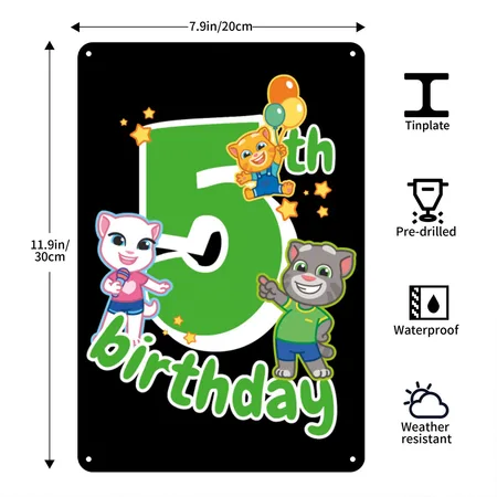 Talking Tom & Friends 5th Birthday Black Metal Poster Wall Art Decor Sign