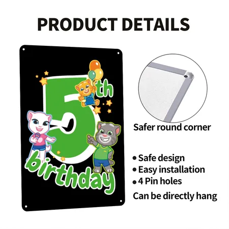 Talking Tom & Friends 5th Birthday Black Metal Poster Wall Art Decor Sign