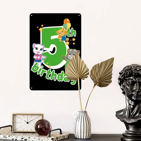 Talking Tom & Friends 5th Birthday Black Metal Poster Wall Art Decor Sign