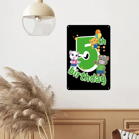 Talking Tom & Friends 5th Birthday Black Metal Poster Wall Art Decor Sign
