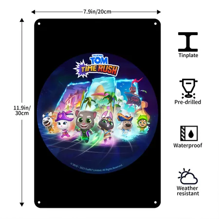 Talking Tom Time Rush Game Through The Magic Gate Black Metal Poster Wall Art Decor Sign