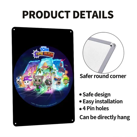 Talking Tom Time Rush Game Through The Magic Gate Black Metal Poster Wall Art Decor Sign
