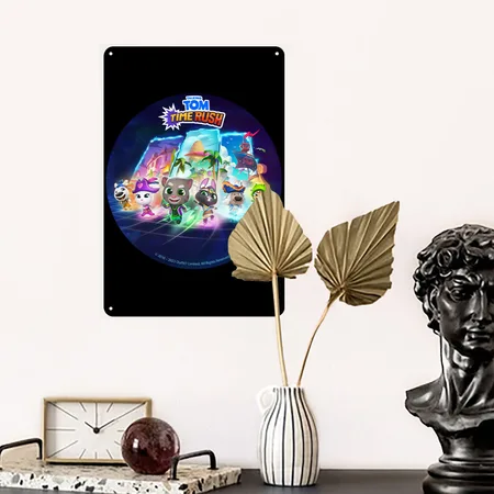 Talking Tom Time Rush Game Through The Magic Gate Black Metal Poster Wall Art Decor Sign
