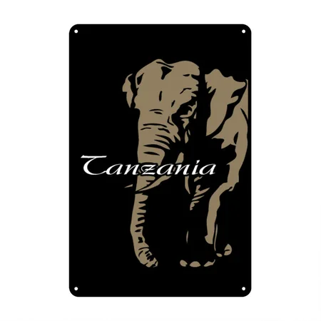 Tanzania - Elephant Black Metal Poster Wall Art Decor Sign