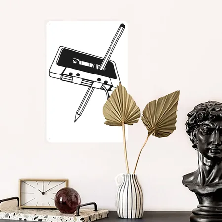 Tape With Pencil Funny White/black Metal Poster Wall Art Decor Sign