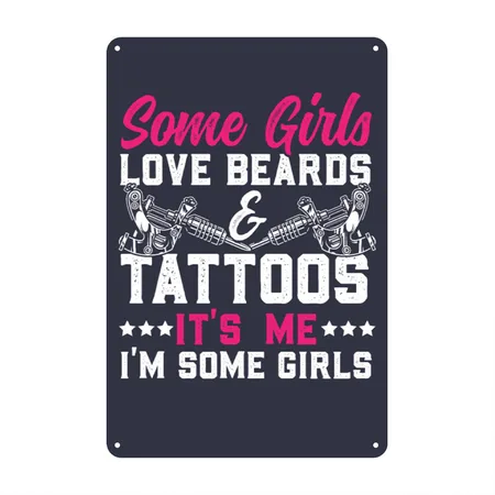 Tattoo Artist Saying I Love Tattoos Beards Navy/heather Gray Metal Poster Wall Art Decor Sign