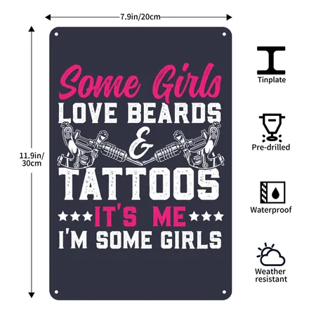 Tattoo Artist Saying I Love Tattoos Beards Navy/heather Gray Metal Poster Wall Art Decor Sign