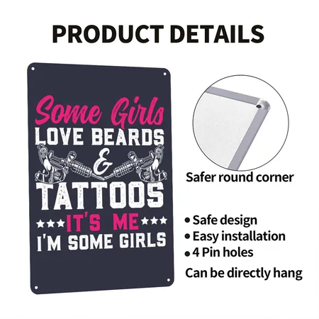 Tattoo Artist Saying I Love Tattoos Beards Navy/heather Gray Metal Poster Wall Art Decor Sign