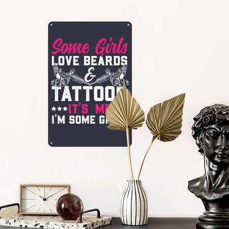Tattoo Artist Saying I Love Tattoos Beards Navy/heather Gray Metal Poster Wall Art Decor Sign