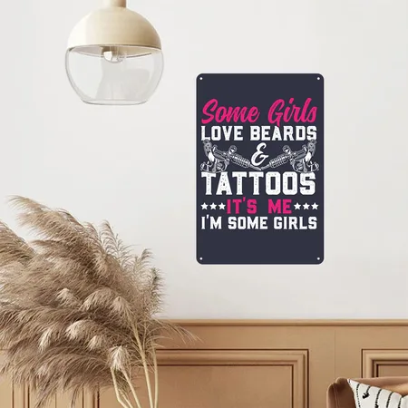 Tattoo Artist Saying I Love Tattoos Beards Navy/heather Gray Metal Poster Wall Art Decor Sign