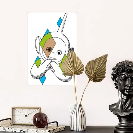 Teletubbies Dipsy In A Cool Design White Metal Poster Wall Art Decor Sign
