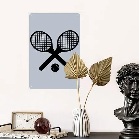 Tennis Rackets And Ball Spider Silver Metal Poster Wall Art Decor Sign