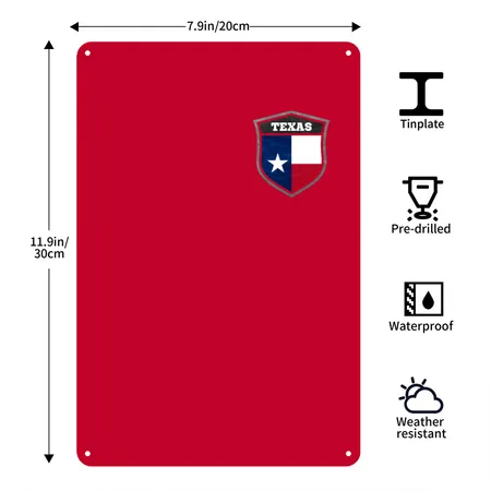 Texas Red Metal Poster Wall Art Decor Sign