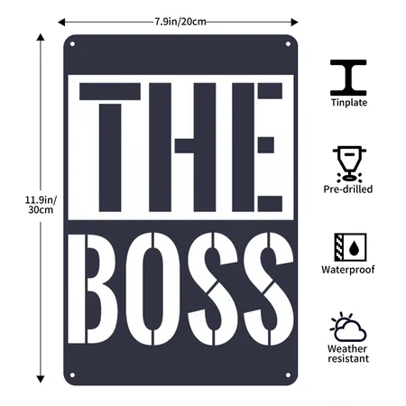 The Boss- Funny Gift Navy/heather Gray Metal Poster Wall Art Decor Sign