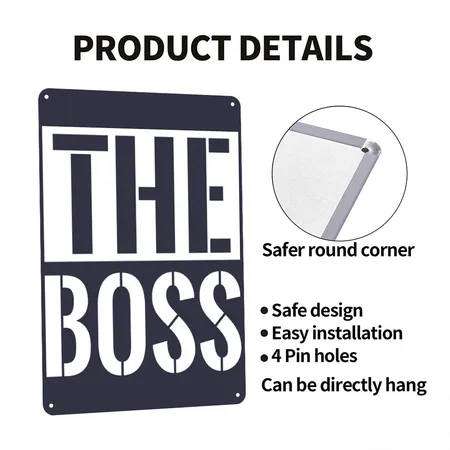 The Boss- Funny Gift Navy/heather Gray Metal Poster Wall Art Decor Sign