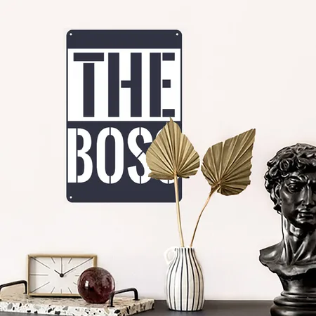 The Boss- Funny Gift Navy/heather Gray Metal Poster Wall Art Decor Sign
